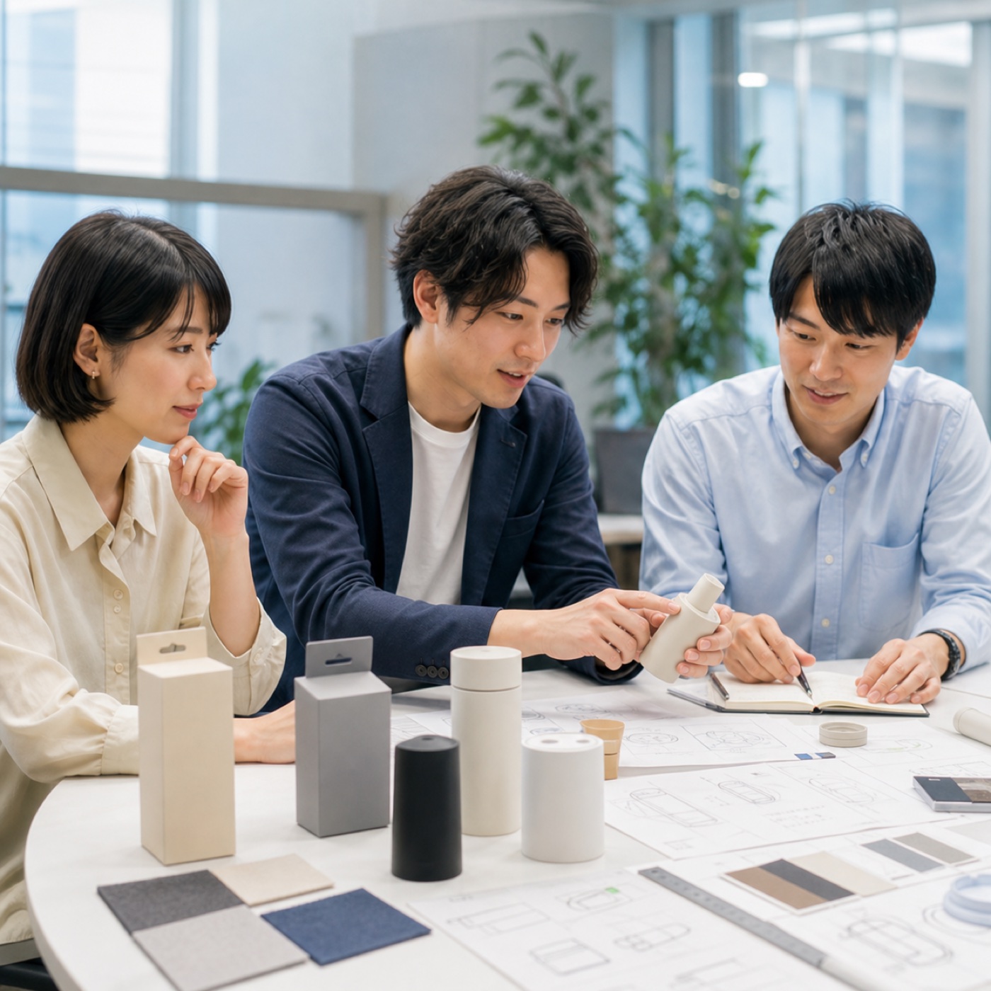 試作品を囲んで進める商品開発の打ち合わせ