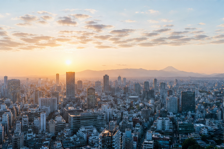 朝日の差す都市